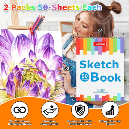 4 Pack 9x12in Sketch Books, 50 Sheets Spiral Bound Drawing Paper, Acid-Free