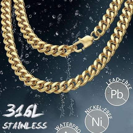 Cuban Link Chain Necklace 316L Stainless Steel 3.5mm Non Tarnish Black Silver Gold