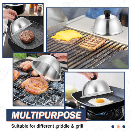 2PCS 6" Stainless Steel Basting Covers, Cheese Melting Domes for Griddle & Grill