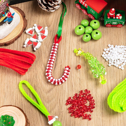 40PCS Christmas Beaded Ornament Kit – DIY Trees, Candy Canes & Calabashes
