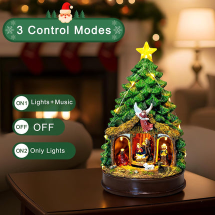 Christmas Nativity Scene – Lighted & Animated Manger with LED Musical Angel Family Figurines