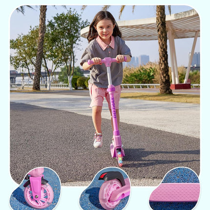 K03 Kids Kick Scooter 5" LED Wheels Adjustable Handlebar Anti Slip Deck Pink