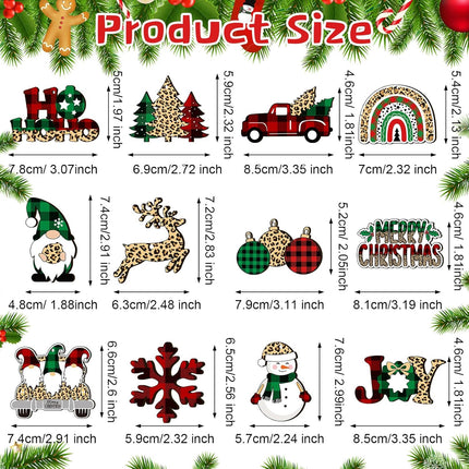 24PCS Wooden Christmas Ornaments – Snowflake, Gnome & Snowman Leopard Print Decor