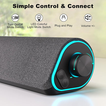 R50 Bluetooth Computer Speakers, USB Powered Soundbar with LED Lights