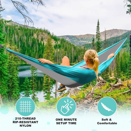 Portable Camping Hammock – Double & Single with Tree Straps & Carry Bag