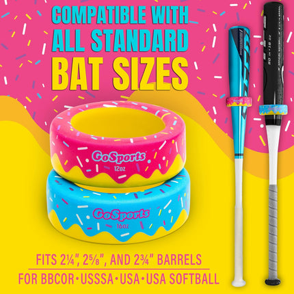 Baseball Bat Weights 2 Pack, 12 oz & 16 oz Bat Donuts for Baseball and Softball