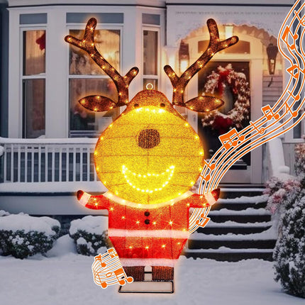 Lighted Reindeer Christmas Decor for Outdoor, Motion Sensor & Music 2-in-1 Yard Stake