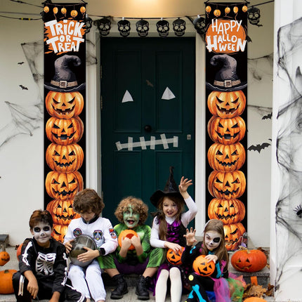 Halloween Porch Banner 71x12in, Trick or Treat Pumpkin Front Door Wall Decor