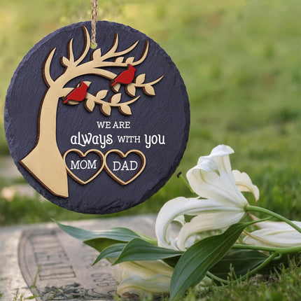 4-Inch Memorial Christmas Ornament – Wooden & Stone Sympathy Keepsake for Loss of Mom/Dad