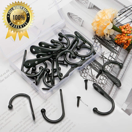 15-Pack Black Wall Hooks – Includes 30 Screws, Hanger for Coats, Hats, Bags