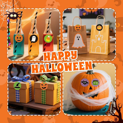 1000-Piece Halloween Stickers Roll, Pumpkin Bat Spider Labels, 16 Colors & Designs