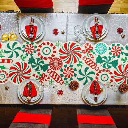 Christmas Candy Table Runner 71x13" – Peppermint Lollipop Table Decor
