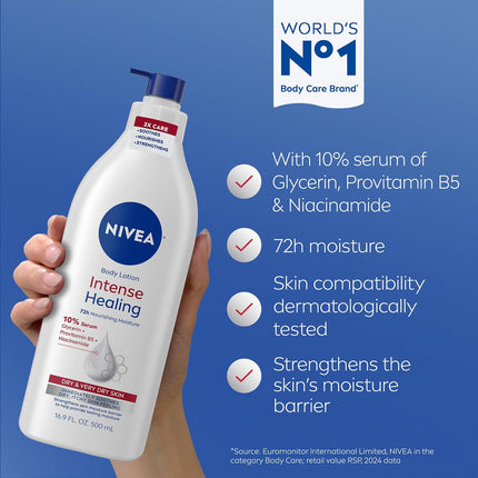 Intense Healing Body Lotion 16.9oz, 72-Hour Moisturizer with Glycerin & Niacinamide