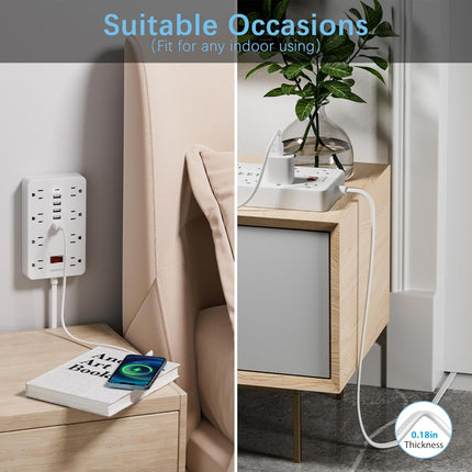 Power Strip with USB-C – 8 Outlets, 6 USB Ports, Flat Plug, 5FT Cord