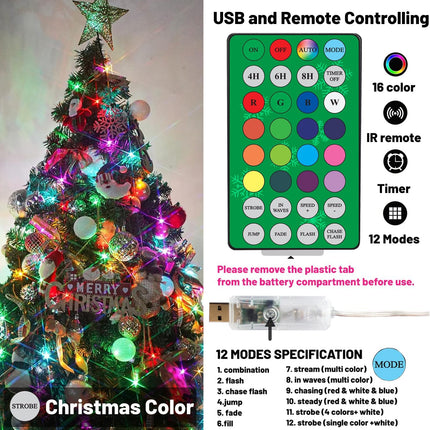 100 LED 33ft Color Changing Twinkle Lights with Remote for Indoor/Outdoor