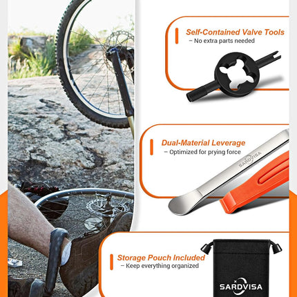 Bike Tire Levers & Tools, Ultra-Strong Tire Spoons with Core Wrench & Bag