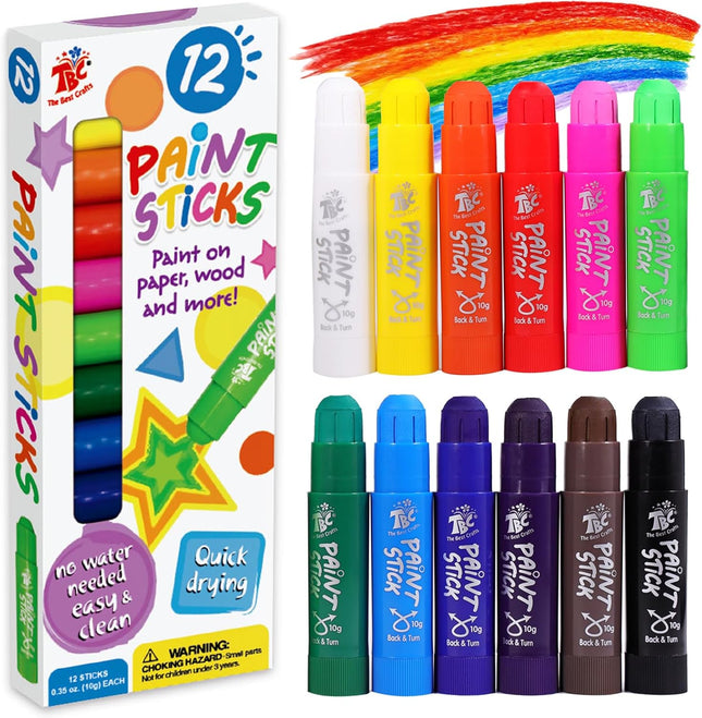 12 Washable Paint Sticks – Non-Toxic Tempera Colors for Kids & Students
