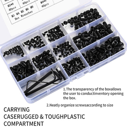 400PCS Set Screw Assortment Kit – M3 M4 M5 M6 M8 Hex Socket Grub Screws