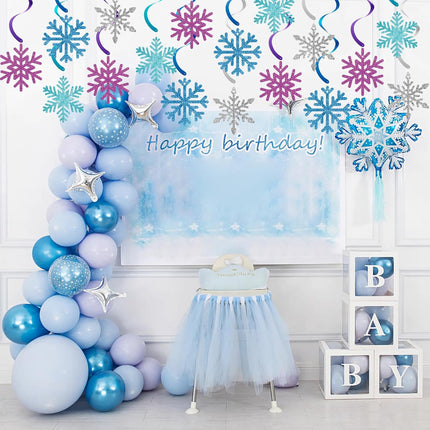 20 Pack Frozen Snowflake Hanging Decorations – Winter Swirl Ceiling Streamers