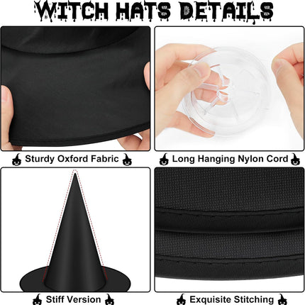 12-Piece Halloween Witch Hats with 328FT Cord, Hanging Porch & Yard Decorations