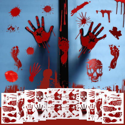12-Sheet Halloween Bloody Hand & Footprint Window Stickers, Spooky Party Decals