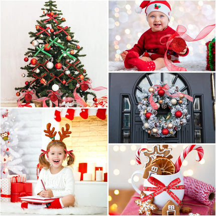 12 Rolls Christmas Ribbon 120 Yards 3/8" Wide Grosgrain Satin Organza Glitter