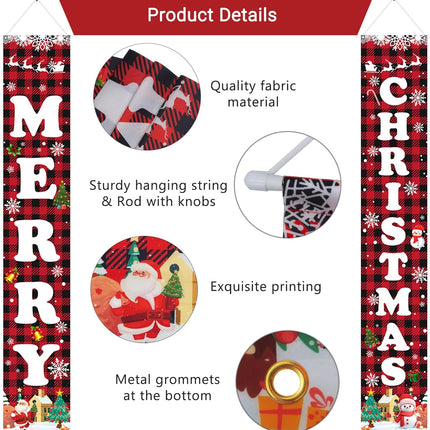 Christmas Welcome Banner Red & Black Buffalo Plaid Porch Door Sign