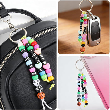 675Pcs DIY Keychain Making Kit, Letter & Heart Beads, Beaded Charms & Accessories