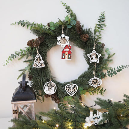 24Pcs Wooden Christmas Ornaments Rustic 3D Farmhouse Tree Decorations