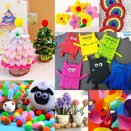Kids Arts & Crafts Supplies Kit with Glitter Glue Pom Poms & DIY Tools