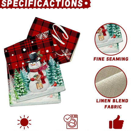 Christmas Table Runner, Red with Buffalo Plaid & Snowman Design for Festive Dining