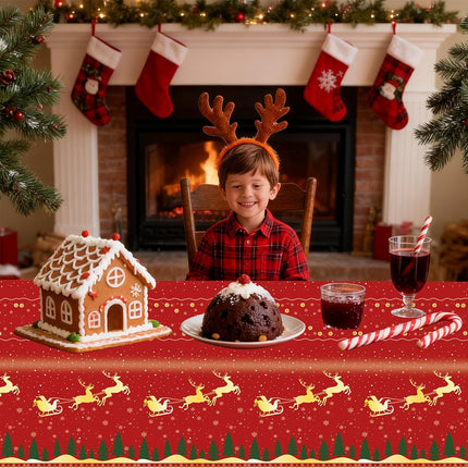 2PCS Red Christmas Tablecloth – Rectangle Disposable Table Cover for Holiday Parties