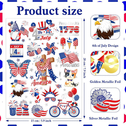 250 Years Freedom 4th July Metallic Temporary Tattoos Patriotic Party Decor