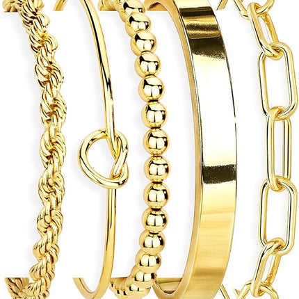 Gold Bracelets Set for Women – 14K Gold Plated Sterling Silver & Stackable Bangles