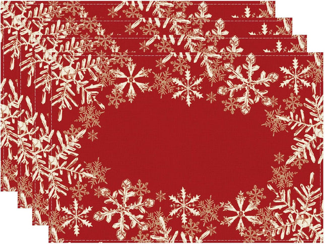 Red Snowflake Christmas Placemats – Set of 4 Winter Table Mats 12x18"