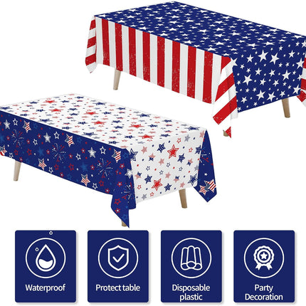 2 Pcs 4th of July Patriotic Tablecloth Stars Stripes American Flag Cover
