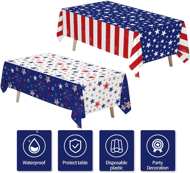 2 Pcs 4th of July Patriotic Tablecloth Stars Stripes American Flag Cover