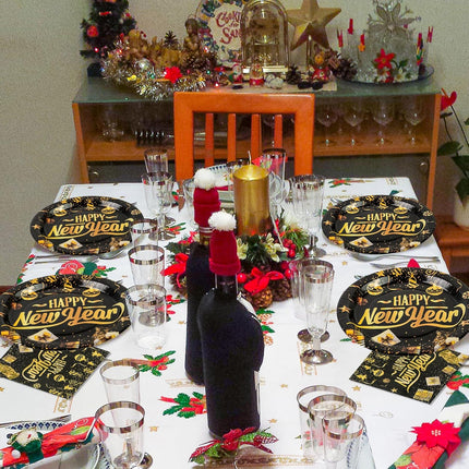 40 PCS Happy New Year Black & Gold Plates & Napkins Tableware Set for 20