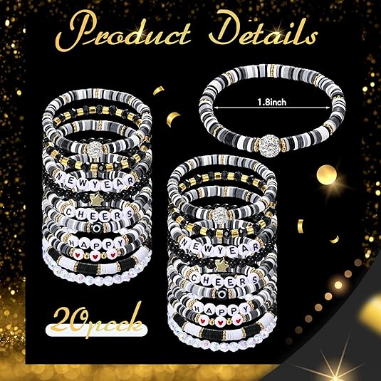20 PCS Beaded Stretch Bracelets with Charms Bulk Jewelry Party Gifts for Women