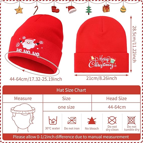 2PCS Winter Knit Beanies – Cuffed Embroidered Hats for Men & Women