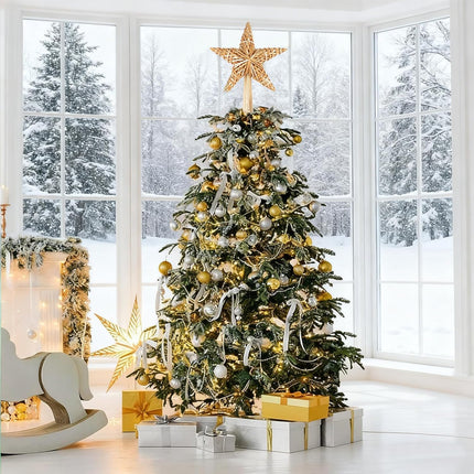 Christmas Tree Topper Straw Star – 12×7.8" Handmade Tree Decoration