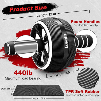 Ab Roller Wheel Set with Knee Mat Push Up Bar & Resistance Bands Home Gym
