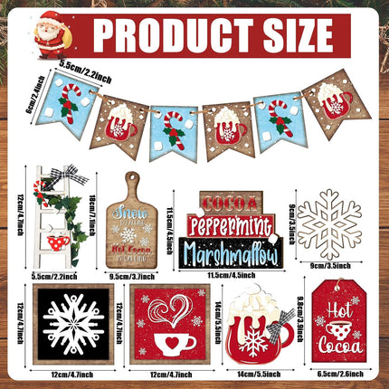Christmas Wooden Sign Set – Tiered Tray Farmhouse Snowflake & Cocoa Table Decor