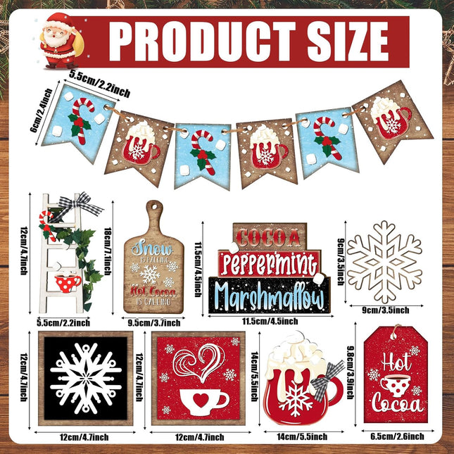 Christmas Wooden Sign Set – Tiered Tray Farmhouse Snowflake & Cocoa Table Decor