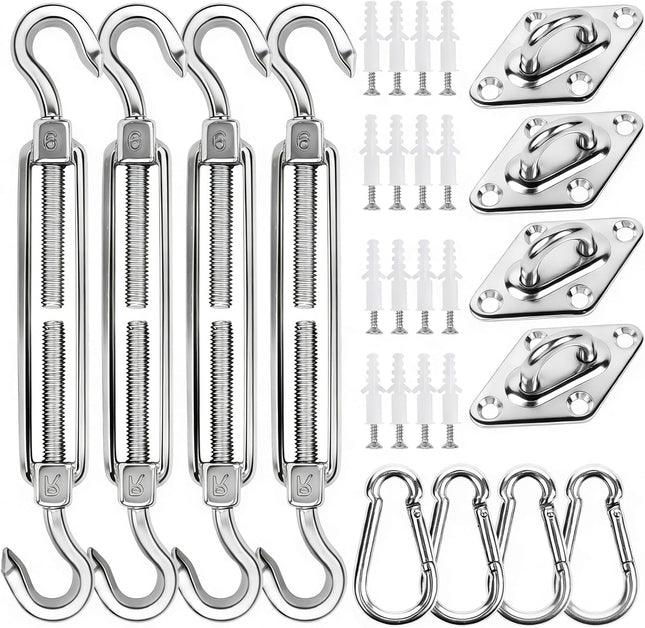 44PCS Shade Sail Hardware Kit – Stainless Steel Turnbuckles & Brackets for Sails