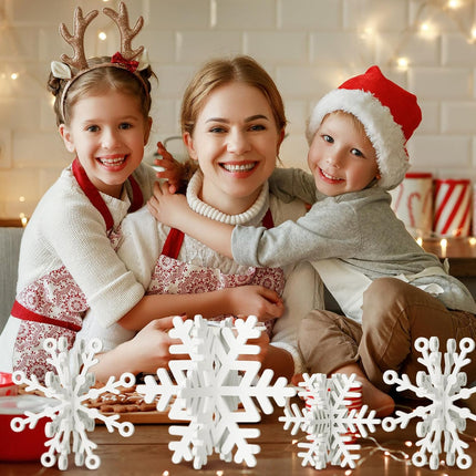 12-Piece Christmas Wooden Snowflakes, 3D White Table Signs & Centerpiece Decorations