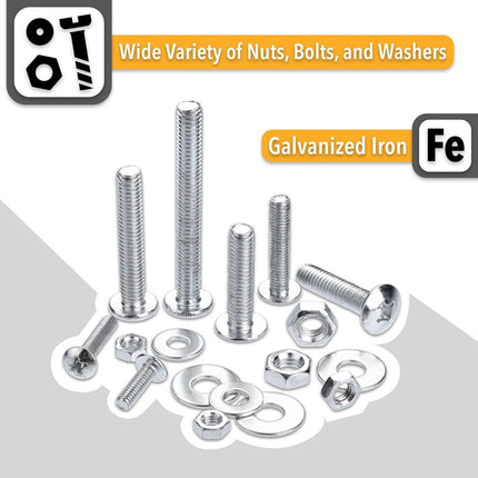 113PCS Bolts, Nuts & Washers Assortment Kit Assorted Hardware for DIY Projects & Repairs