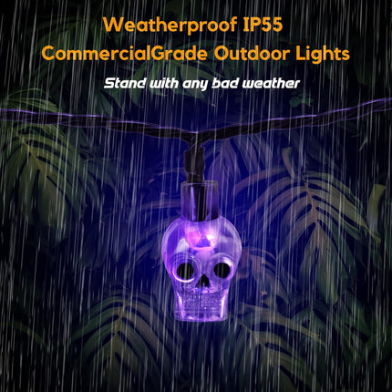 22.6FT 70LED Skull String Lights, Plug-In Purple Halloween Indoor Outdoor Decor