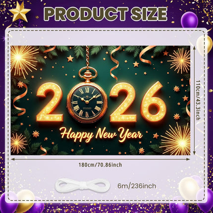 Happy New Year 2026 Party Banner – Glitter Photo Booth Backdrop