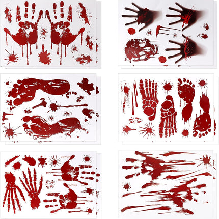 12-Sheet Halloween Bloody Hand & Footprint Window Stickers, Spooky Party Decals